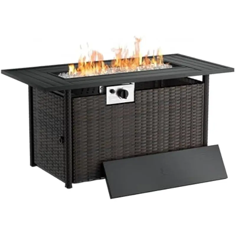 43.7 Inch Rectangular LPG Fire Table with 50000 BTU Output, Removable Top, Weatherproof Cover, Heat-Diffusing Glass Media, CSA A