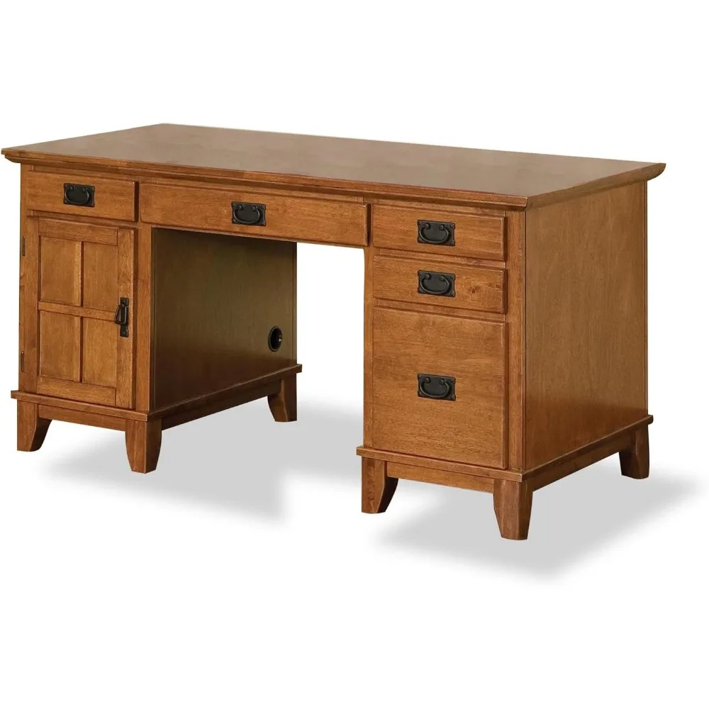 

Office desk, Arts and Crafts Cabin Oak double seat desk with drawers, independent brown wooden desk, for office use, office desk