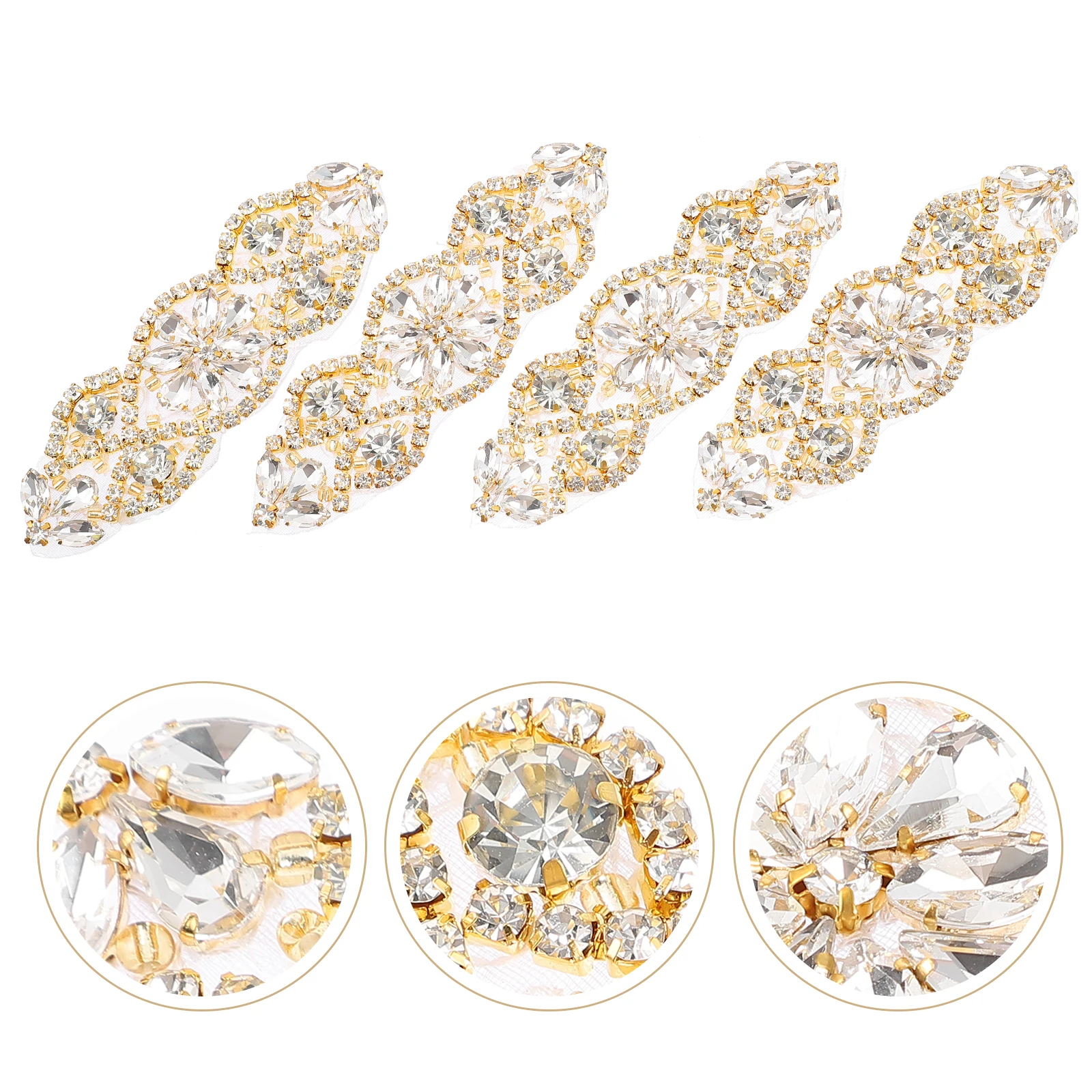 

4pcs Rhinestone Applique Waist Sash DIY Patches Sparkling Rhinestones Clothing Sewing Dance Costumes Bride Colored Belt Elegant