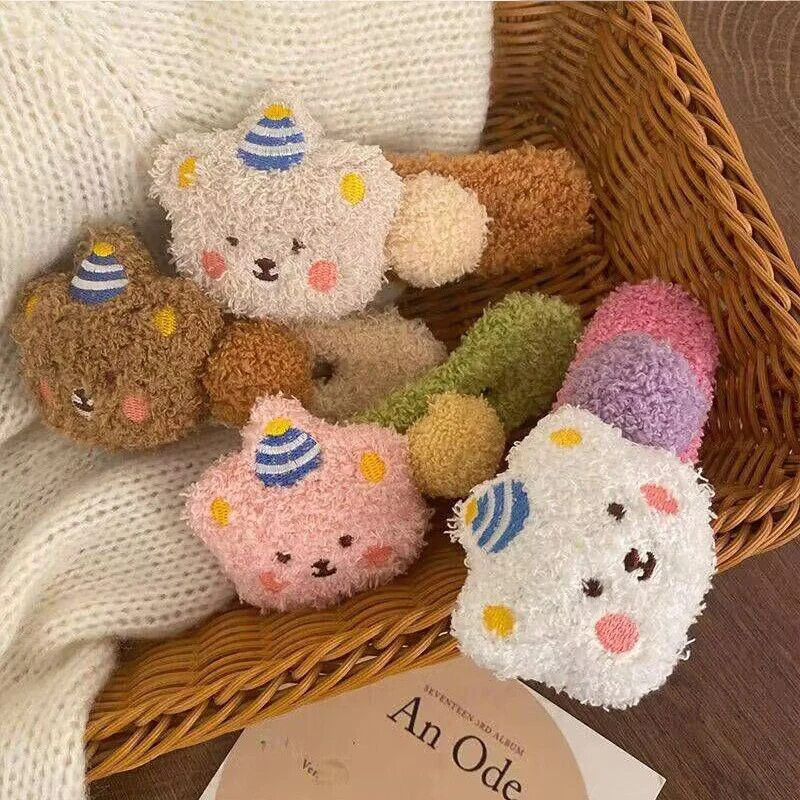 1Pc Autumn And Winter Lamb's Wool Cute Bear Hair Clip Large Plush Duckbill Clip Face Wash Hair Accessories Side Bangs Clip