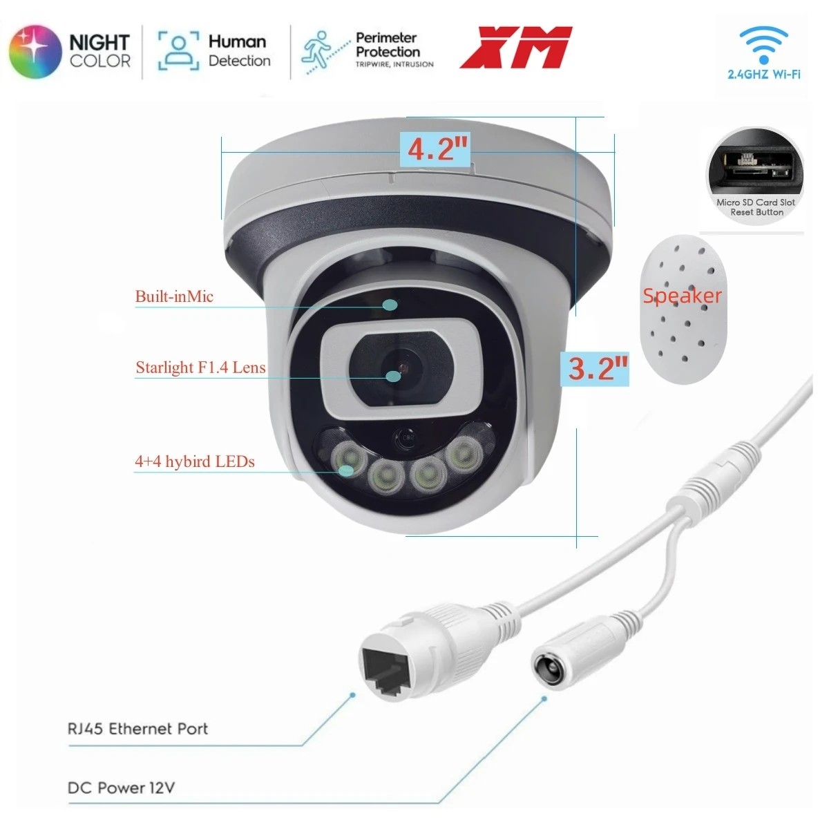 4MP WiFi Security Camera dome Indoor Wireless Color Night Vision IP Camera Supports Two-way Talk Home Video Surveillance System