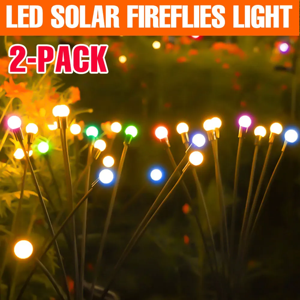 

2 PACK LED Solar Lamp Outdoor Garden Decoration Firefly Lights Firework Fairy Dandelion Lawn Lamps Waterproof Landscape Lighting