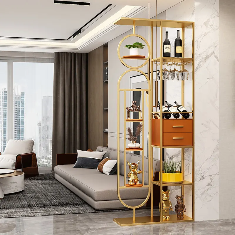 Entrance to the home screen wine cabinet partition living room simple with drawer rack non-punching floor metal screen cabinet