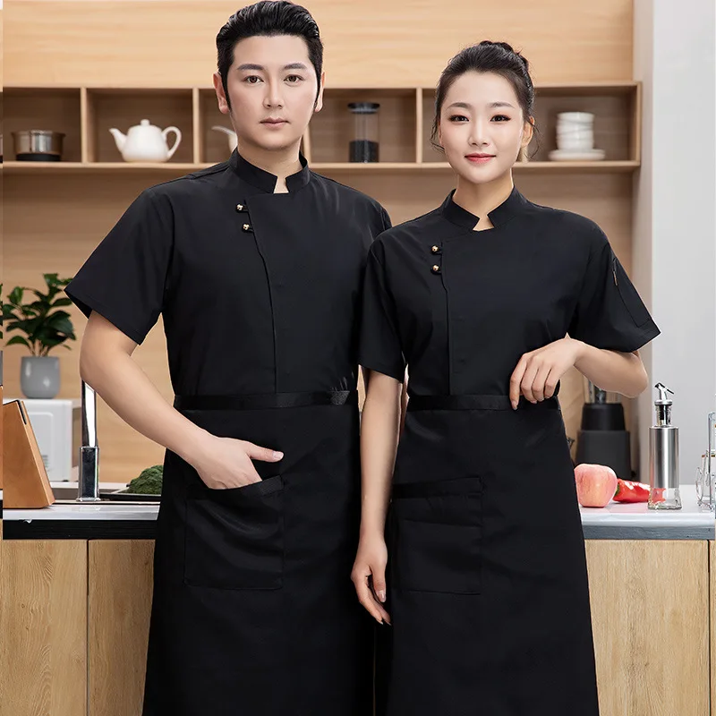 Uniforme de cantine à manches courtes pour hommes et femmes, salopette de chef, respirant, riz d'été, hôtel, cuisine au dos, travail, nouveau