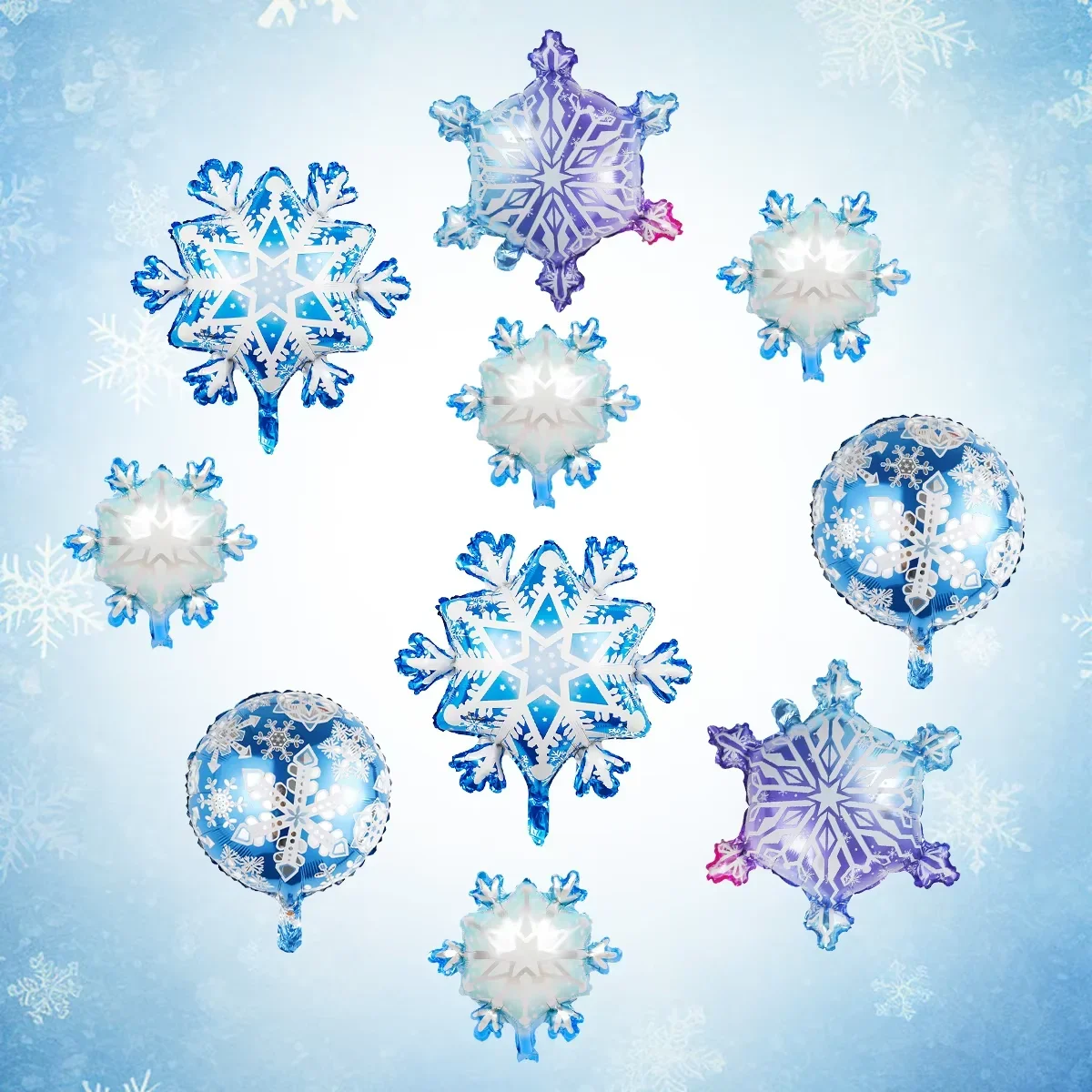 10 PCS Ice and Snow themed Balloons Set Winter Snowflakes Christmas Balloon Decoration Frozen Wonderland hanging  ballons