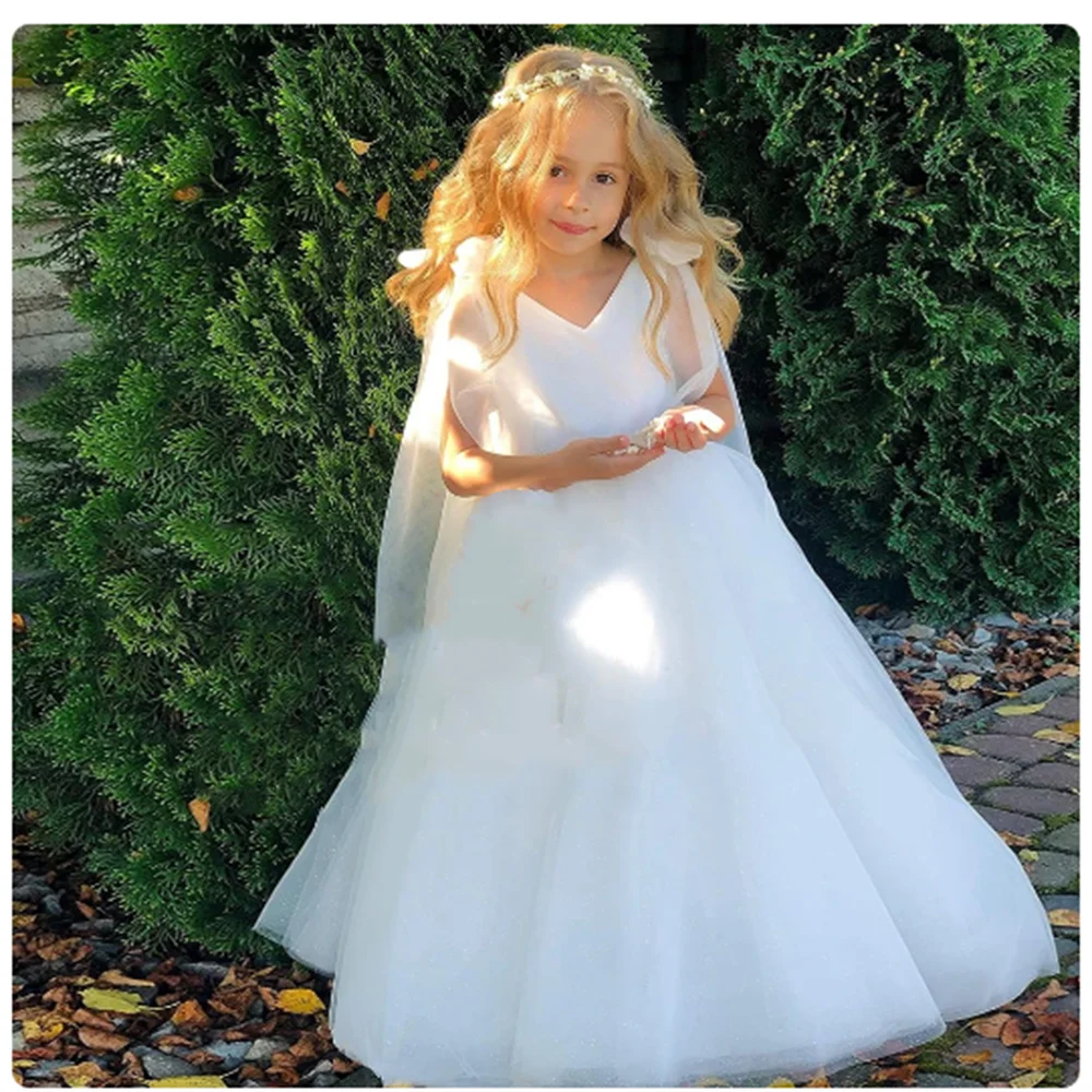 

Flower Girls Dresses Sleeveless First Communion Wedding Birthdays Gowns Bow Prom Party Celebration Princess Costumes