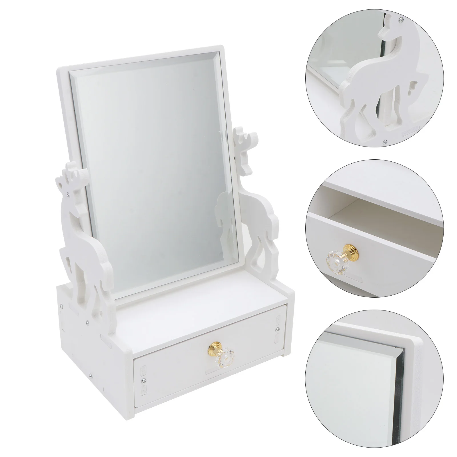 Schöner Kosmetikspiegel mit Schublade, glatt polierende Kunststoffplatte, Desktop-Schminkspiegel für Studenten, Büroangestellte