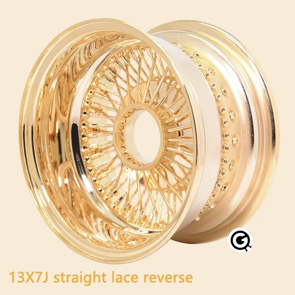 13inch 72 Spoke Wire Wheel Chrome Gold Straight Lace Reverse Vintage Classic Carriage Wheel for Lowrider Air Ride Suspension