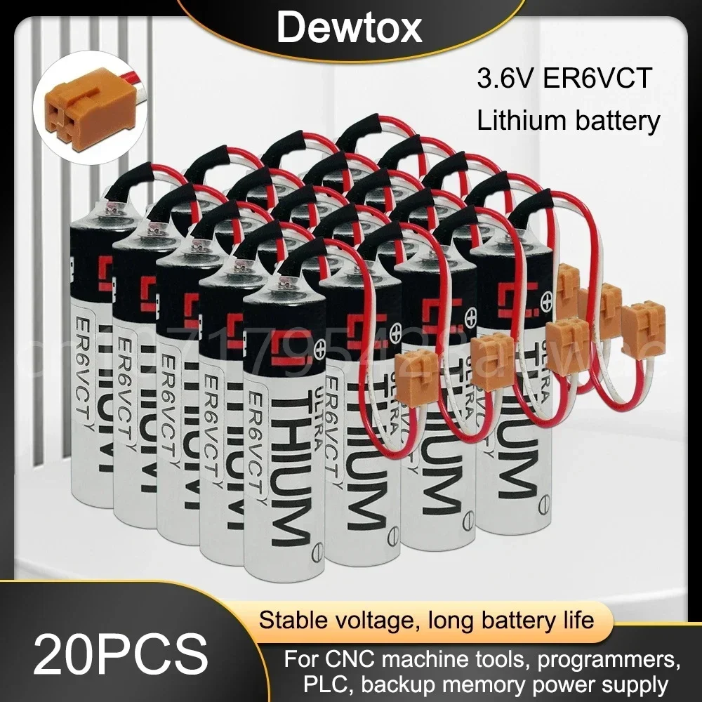 20PCS Original New ER6VCT ER6V AA ER14500 3.6V 2000mAh PLC Lithium Batteries With Brown Plugs Connectors