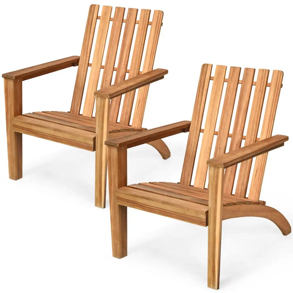 2PCS Patio Acacia Wood Adirondack Chair Lounge Armchair Durable Outdoor Garden Yard