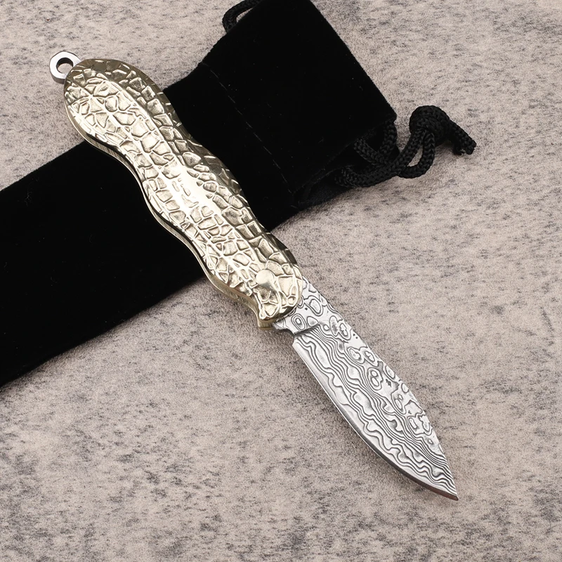 New Style Small Peanut Mini Knife Damascus Portable Pocket Keychain Folding Knife Household EDC Fruit Knife