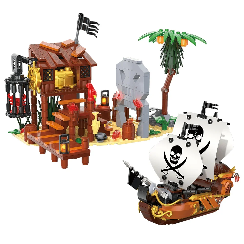 Pirate Ship & Island Building Blocks Sets,Pirates Bay Building Toys for Kids Age 6+,726 PCS Mini Bricks