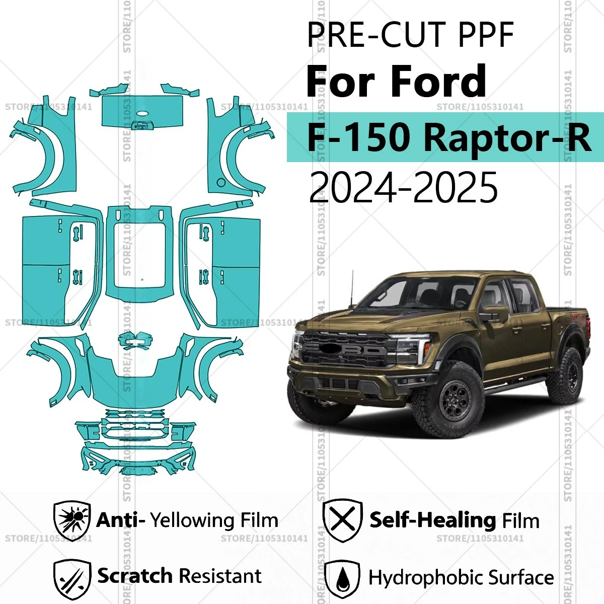 

Предварительно нарезанная прозрачная защитная пленка PPF для автомобилей, профессиональная автомобильная пленка PPF для Ford F-150 Raptor-R 2024-2025