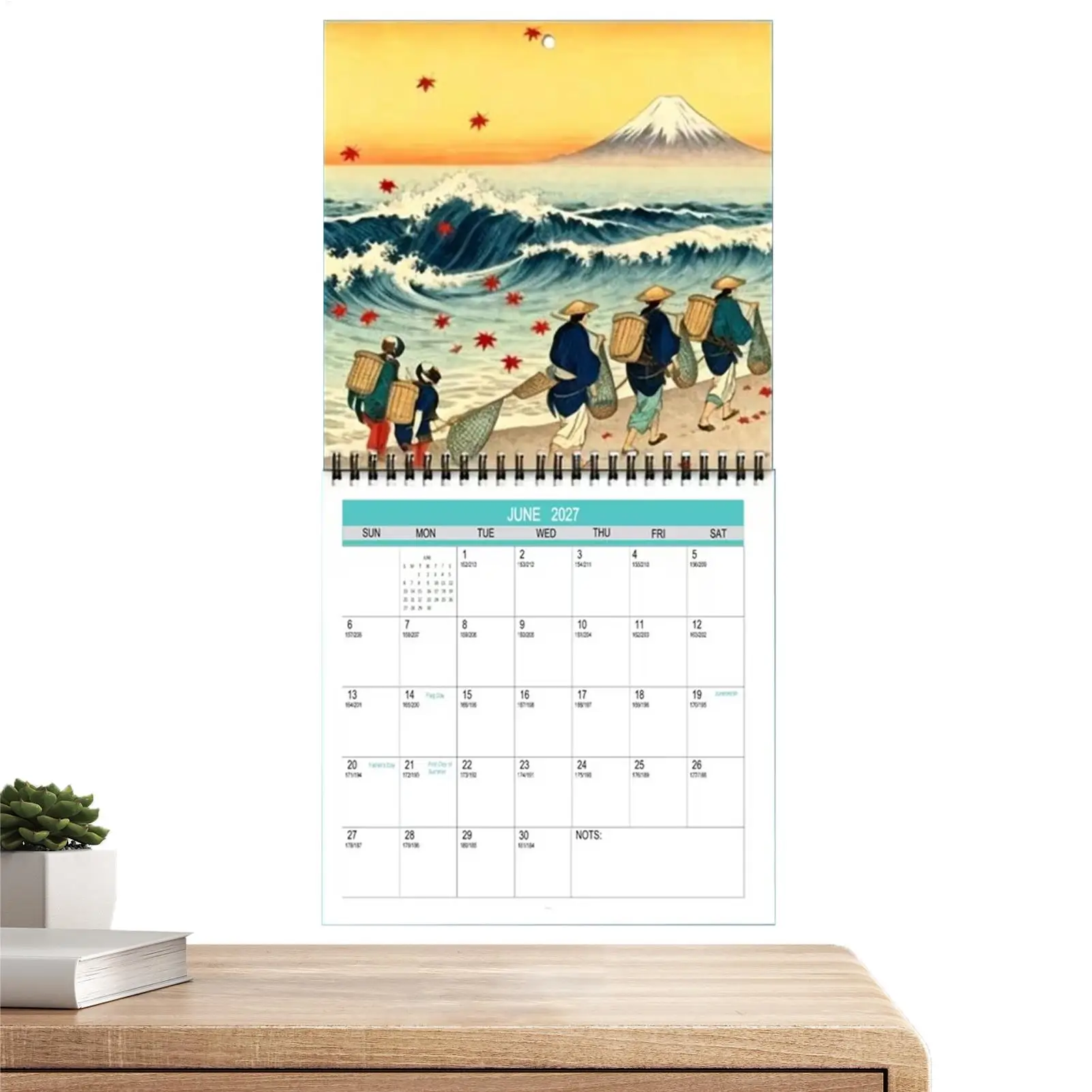 2027 Wall Calendar Japanese Woodblock Design Monthly Blank Block 8.268.26inch Twin-wire Binding Family Calendar Wall for