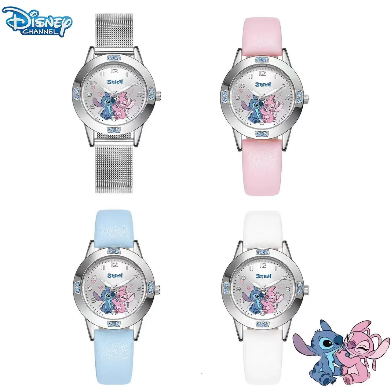 Disney Anime Cartoon Children Angie Stitch Kids Boys Girls Diamond Quartz Watches for Primary School Studen Steel Watch Gift