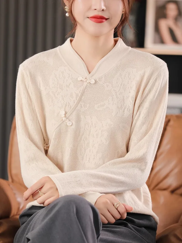 

Вязаный шерстяной свитер в стиле ретро, свободный крой на пуговицах, длинный свеч V-Ne Base irt, ранняя осень, вышивка, женская мода для похудения