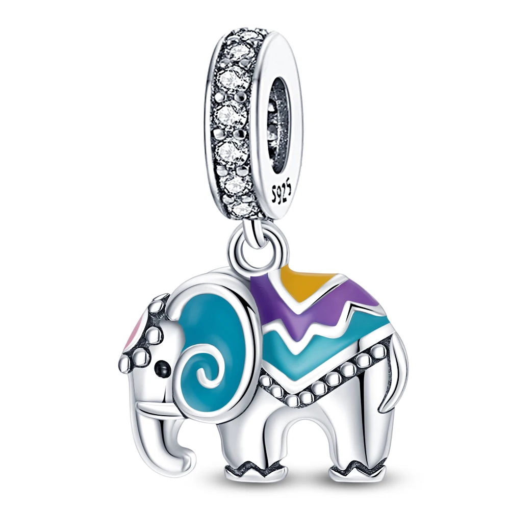 Exquisite 925 Sterling Silber voller Zirkonium & bunte & Nachkommen Elefant baumeln Charme fit Pandora Armband Halskette Geschenks chmuck