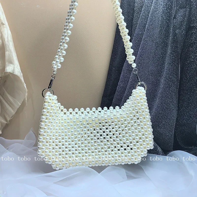 Homemade Niche Bead Woven Purses and Handbags 2024 Women's Casual Bag with Magnetic Button High Quality Luxury Designer Handbag