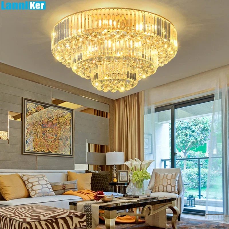 

Monder LED Ceiling Lights Classical Round Crystal Ceiling Lamp Luxury Crystal Lustres Decor Home Plafonnier for Living Room