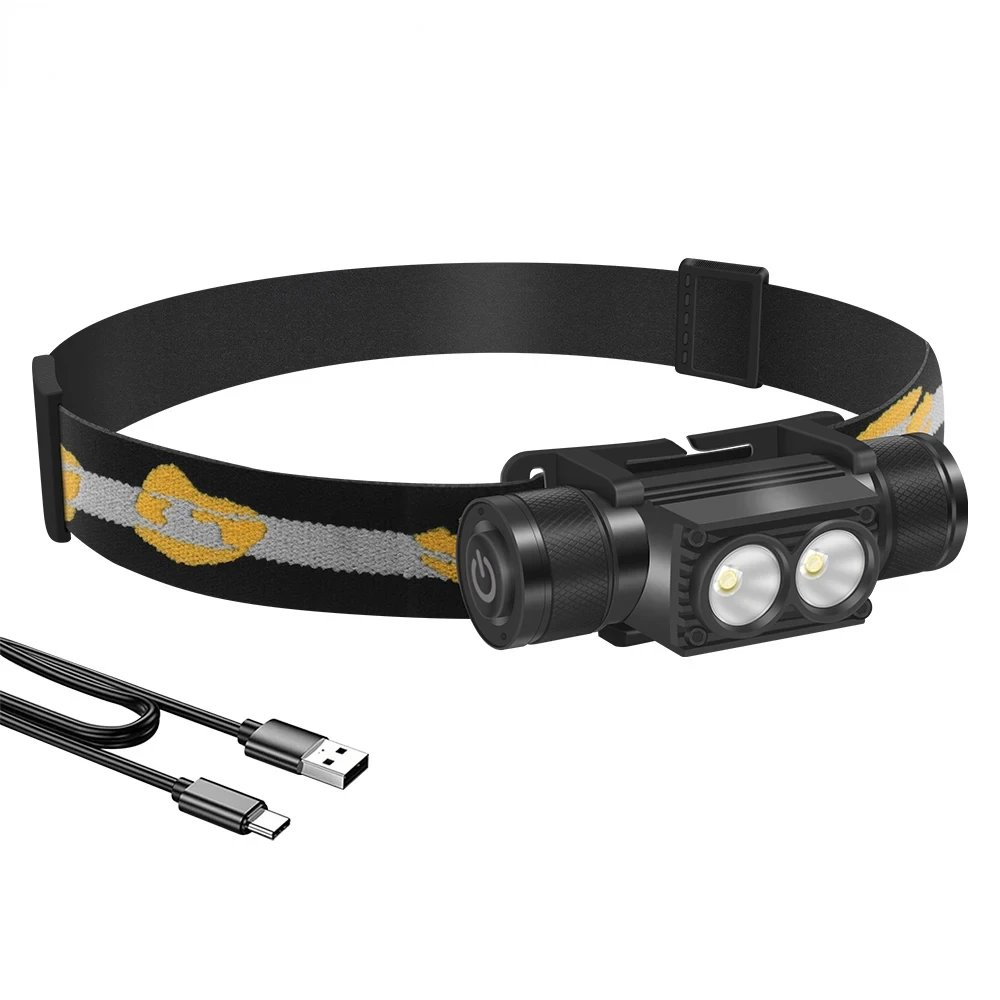 

D25 Dual LED Headlamp 6-Mode 1200LM Powerful Headlight Type-C Rechargeable 18650 Head Torch Camping Fishing Lantern