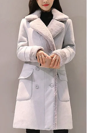 2023 Women Suede Fur Winter Coat Fashion Thick Faux Sheepskin Long Jacket Overcoat Female Solid Warm Trench Coats Spring Autumn