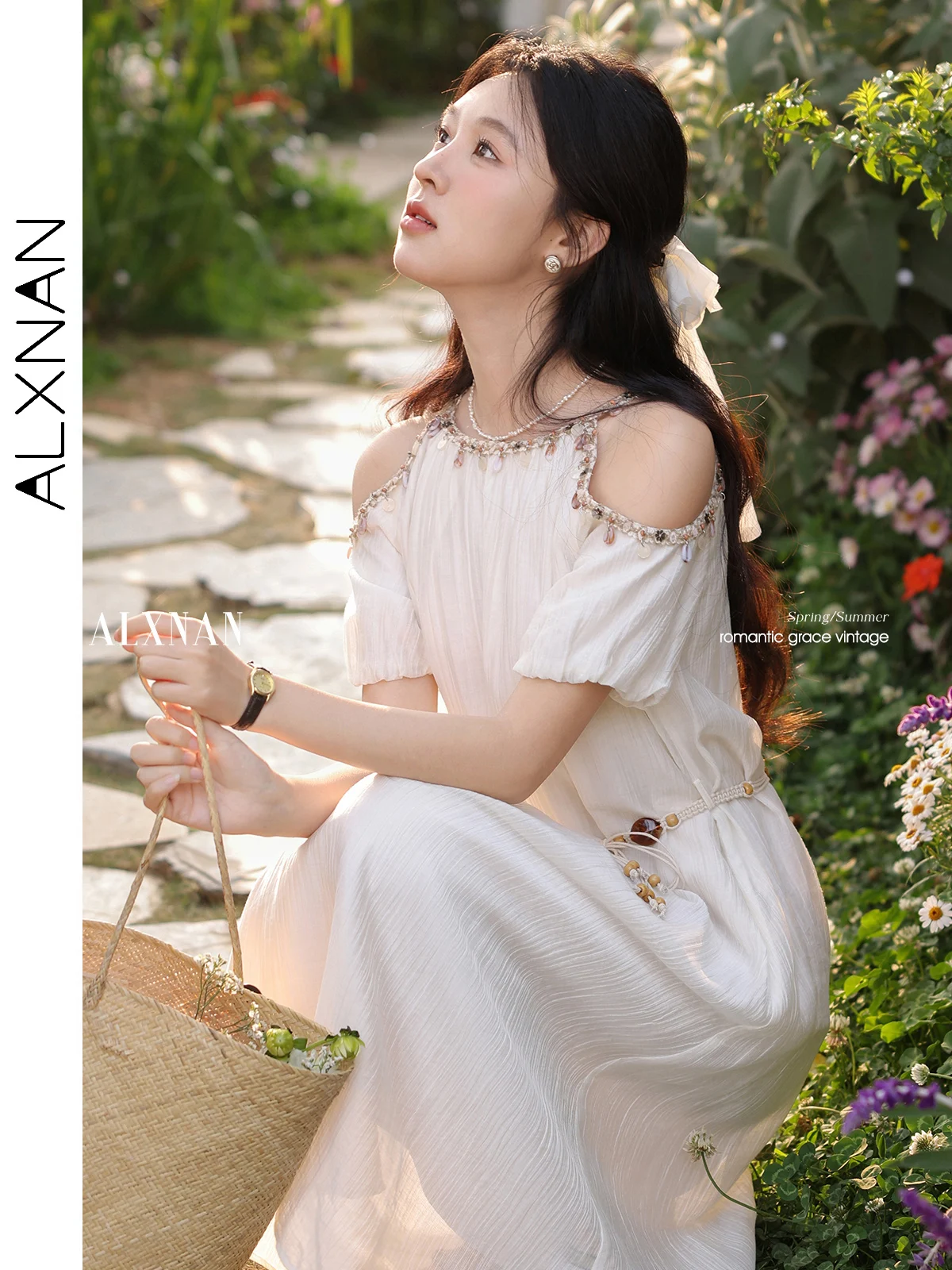 

ALXNAN Women's Long Dress Elegant Holiday Beach Strapless Dress 2025 Summer Causal Loose-fit Ladies Sleeveless Clothes QYM002507