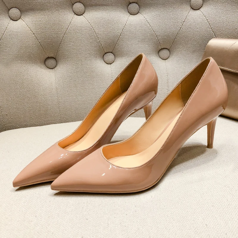 New Spring Autumn Classic Women Patent Leather Office Pumps Thin High Heels Red Nude Sliver Work Wedding Shoes Lady Big Size