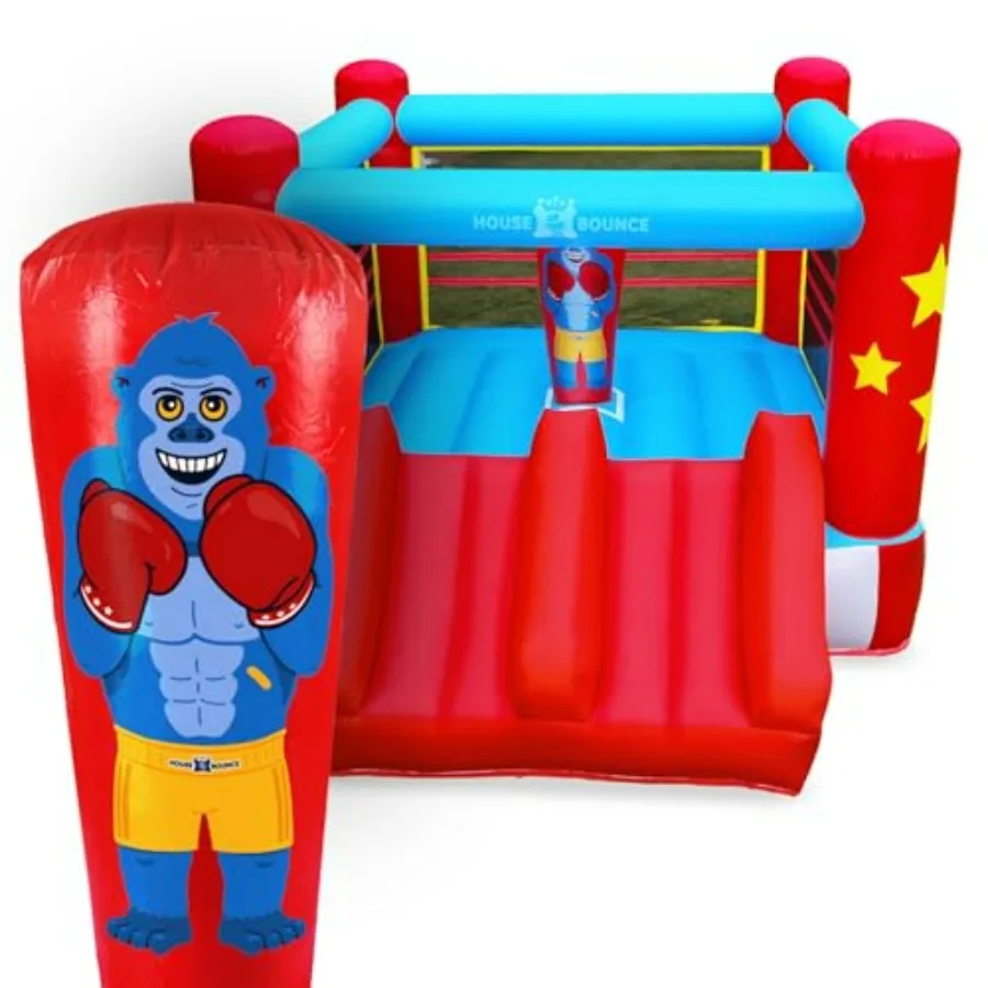 

' Boxing Ring Bounce House 11 x 8.5 ft Inflatable Moon Bounce Jumping Castle with Punching Bag for Birthday Parties Blue and Re