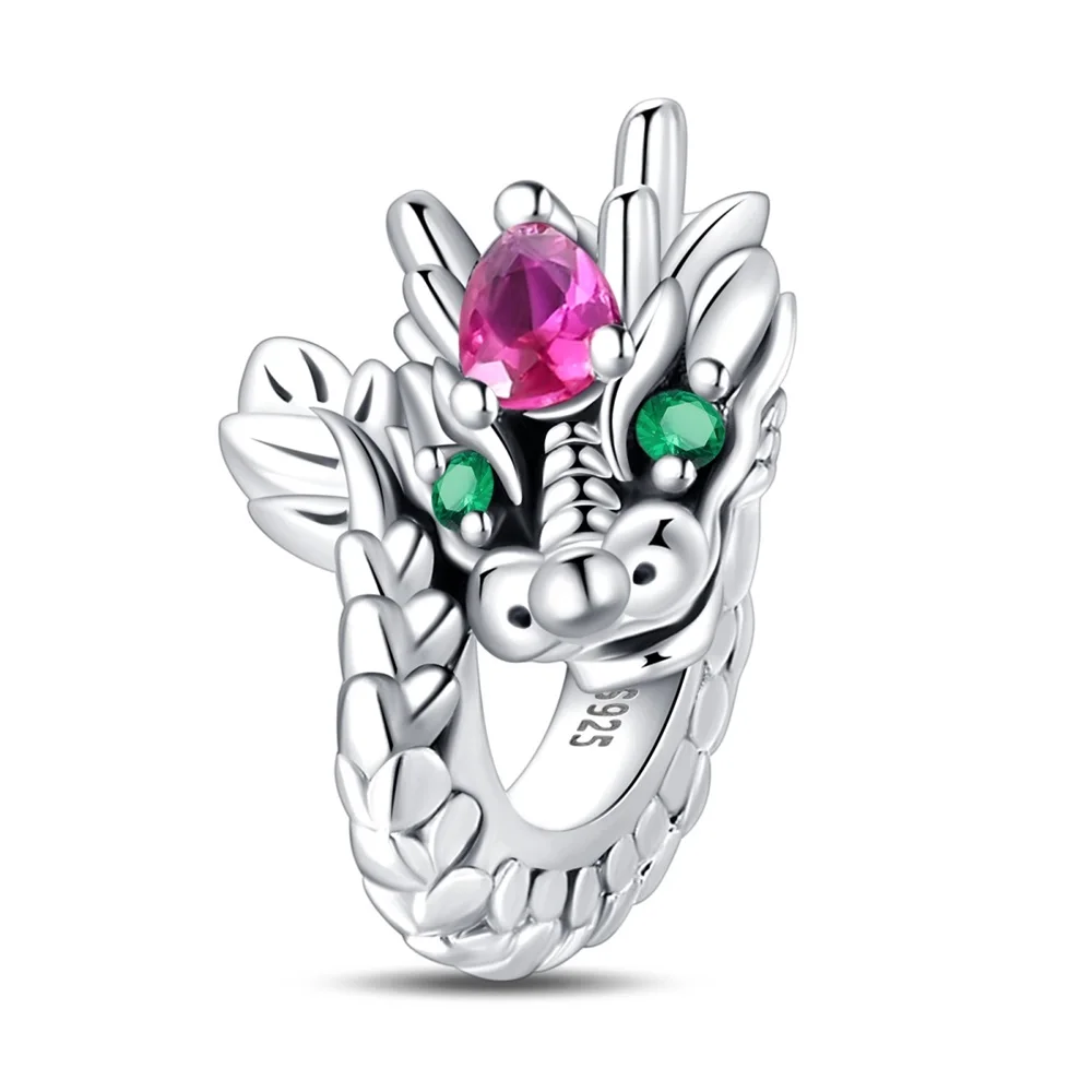 Original 925 Sterling Silver Chinese Green Eyed Dragon Zodiac Charm Fit Pandora Bracelet Women's Dragon Year Jewelry Gift