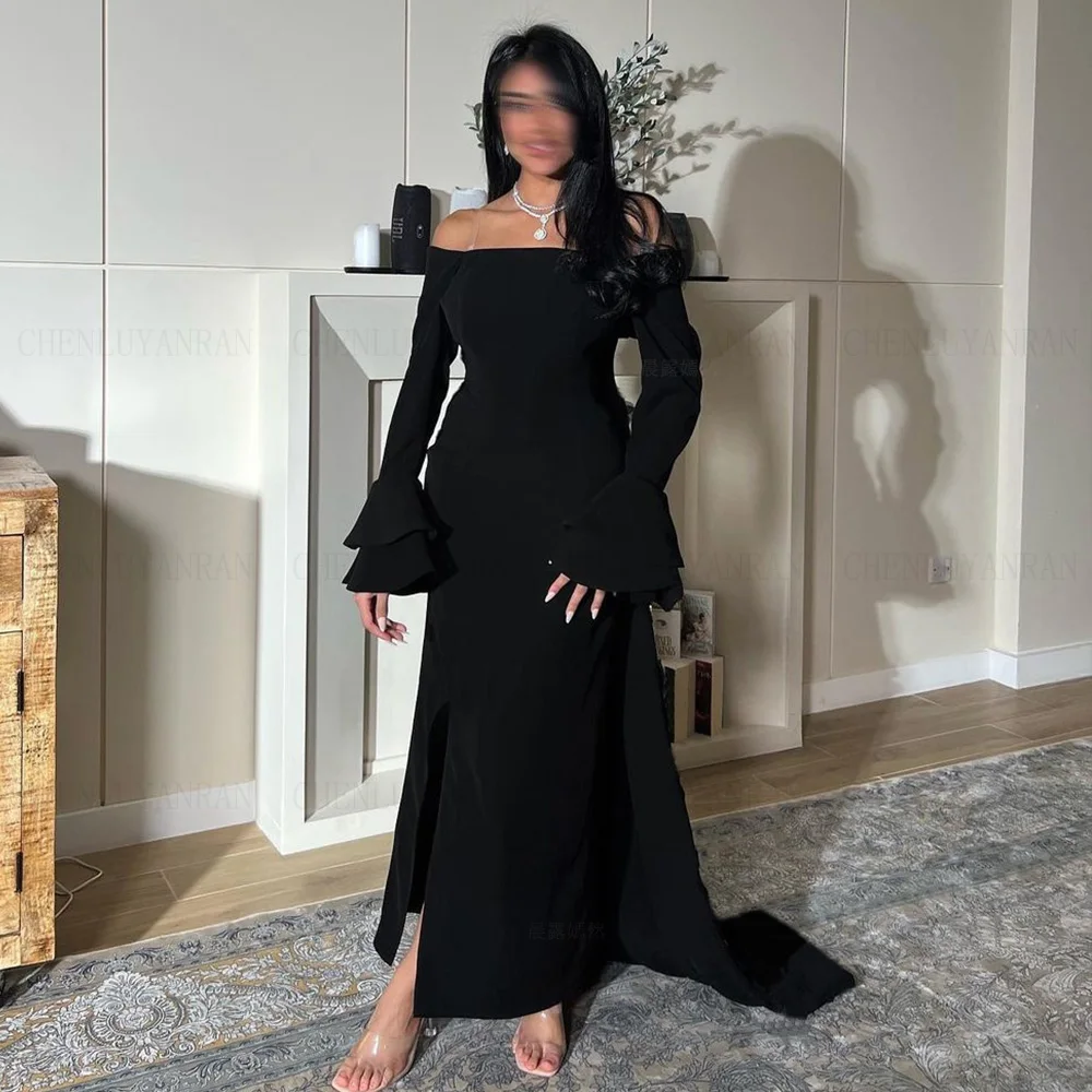 Black Simple Formal Occasion Dresses 2024 High Quality Long Sleeves Ball Gowns Mermaid Long Evening Party Gowns فساتين الحفلات