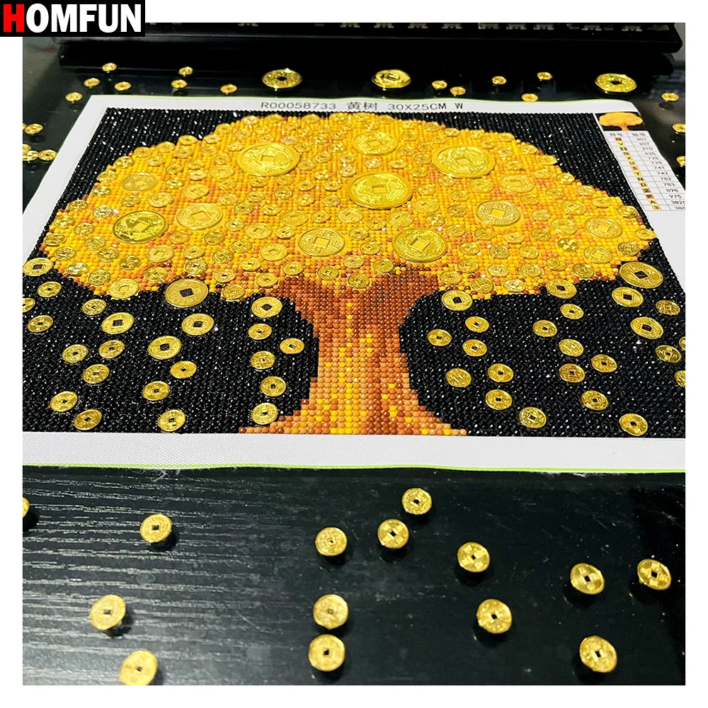 HOMFUN 5D pittura diamante fai da te mosaico albero dei soldi d\'oro forma speciale strass punto croce ricamo buona decorazione del simbolismo