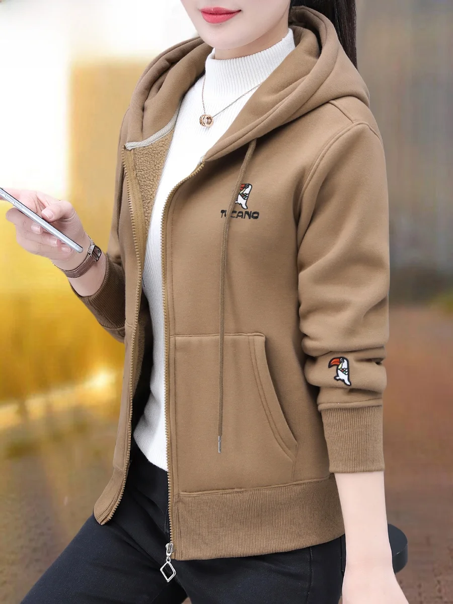 

Женская толстовка с капюшоном TUCANO, свободная повседневная универсальная верхняя одежда на весну и осень, на молнии, из утолщенного хлопка и полиэстера.