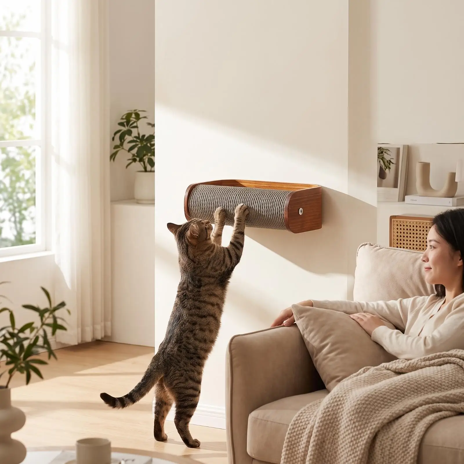 Sisal Cat Scratching Post for Wall with Sturdy Board Design and Compact Size for Small Apartments and Tight Corners - view 6