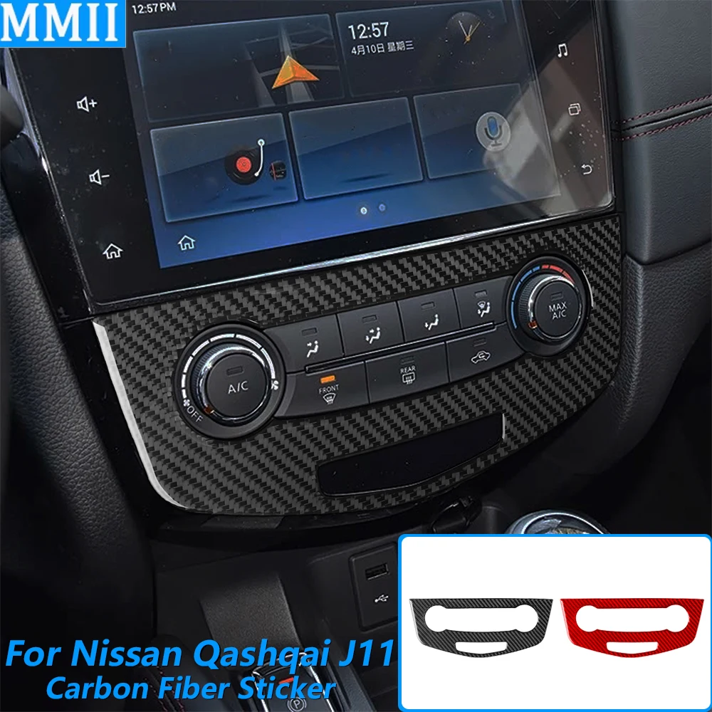 For Nissan Qashqai J11 2017-2021 Carbon Fiber Central Console Air Conditioning AC Control Panel Cover Car Accessories Sticker