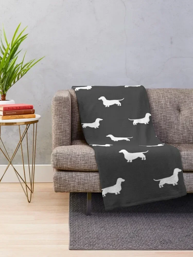 Dachshund Silhouette(s) | Wiener Dog | Smooth Coated Doxie Throw Blanket Decorative Throw Nap Retros wednesday Blankets