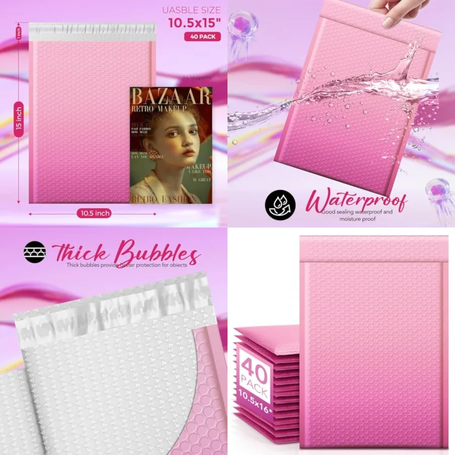 

40 Pack Large Bubble Mailers 10.5x16 Padded Envelopes Cute Design Mailing Envelopes Bubble Cushioning Padded Mailers for Packag