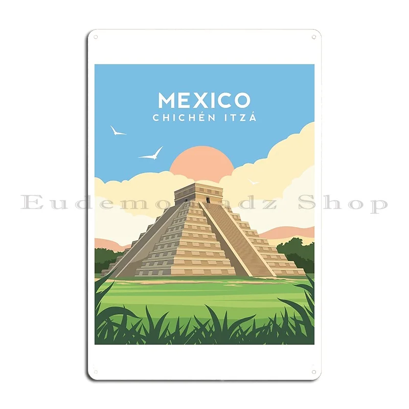 Mexico Chichen Itza Of Yucatan Peninsula Metal Sign Vintage Pub Bar Designing Pub Tin Sign Poster