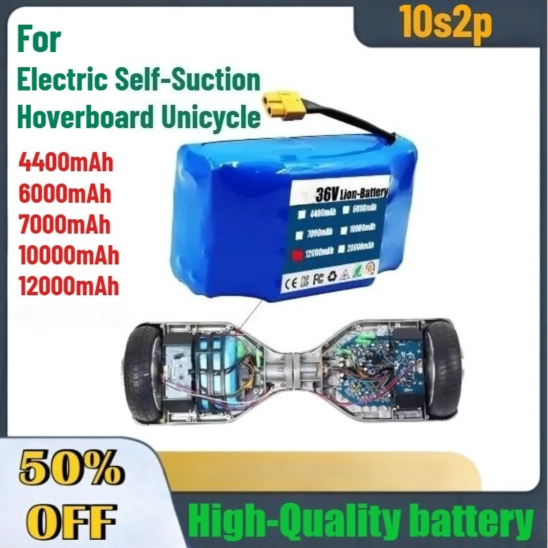 

36V 4400/6000/7000/10000/12000mAh 10S2P Lithium-Ion Rechargeable Battery for Electric Self-Suction Hoverboard Unicycle