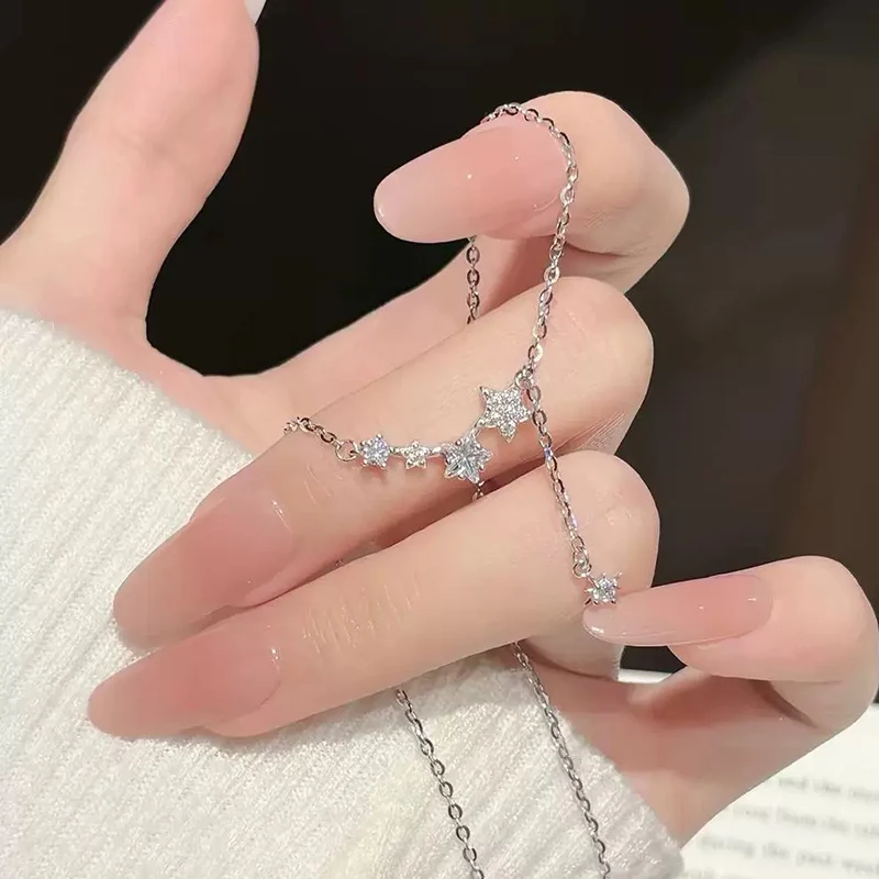 Sparkling Zircon Star Necklace for Women High Grade Tassel Zirconia Lock Chain Simple and Versatile Necklaces KOFSAC