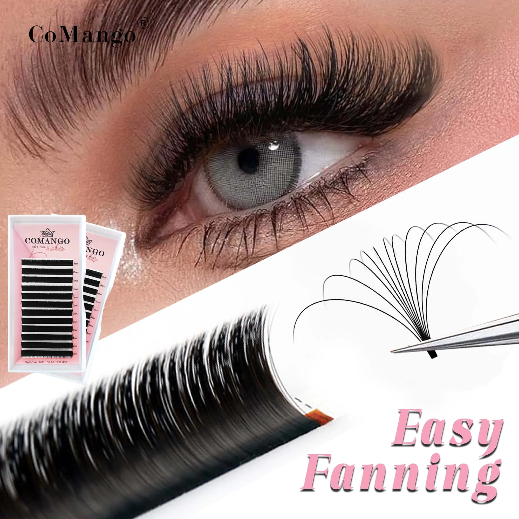 CoMango Blooming Lashes Easy Fan Escuro Fosco Preto Macio Natural Lash Extension Volume Russo Auto Fans
