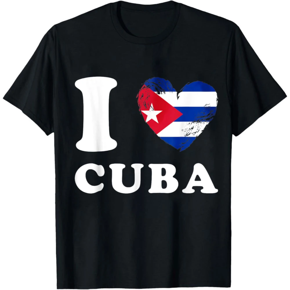 I Love Cuba Men T-Shirt Distressed Cuban Flag Heart Patriotic Cuban Pride Summer Short Sleeve Cotton Casual Top for Men Women