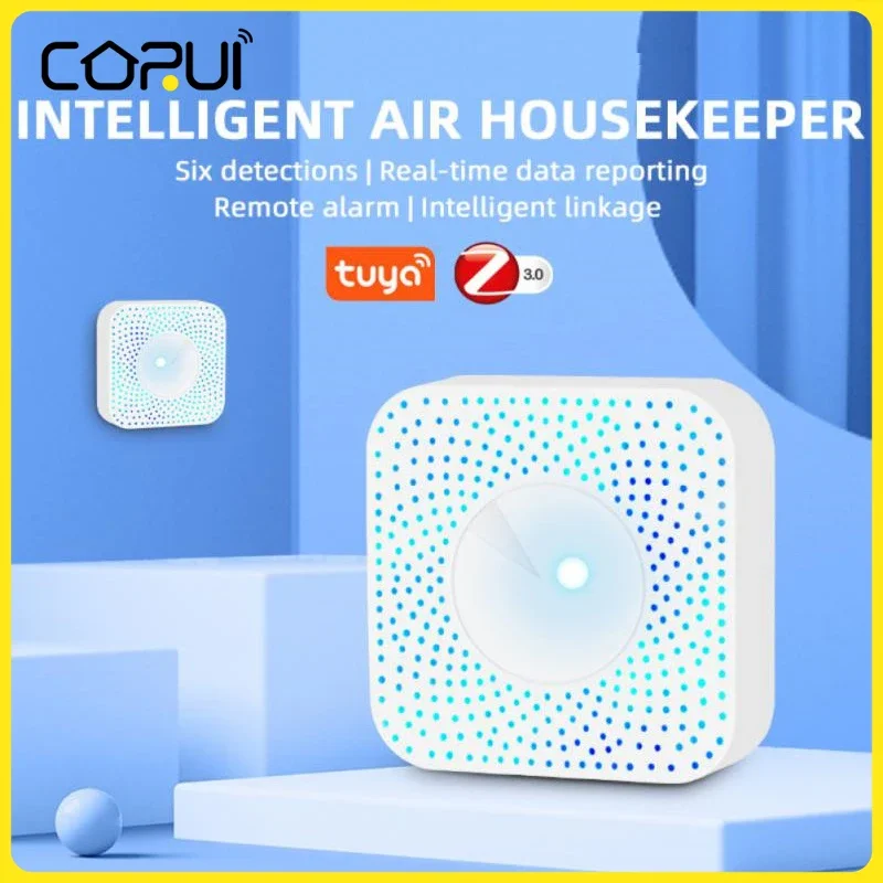 

Монитор качества воздуха CoRui Tuya Zigbee, прибор 6 в 1 для измерения CO2, PM2.5, формальдегида, TVOC, детектор температуры и влажности воздуха для дома и офиса