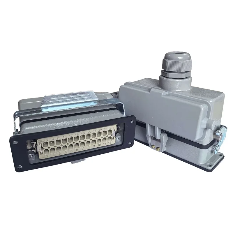 24 Pins Core HDC-HE-024 Rectangle Heavy-Duty Connectors Single Locking Latch with Cap Waterproof Plug and Socket 16A 500V