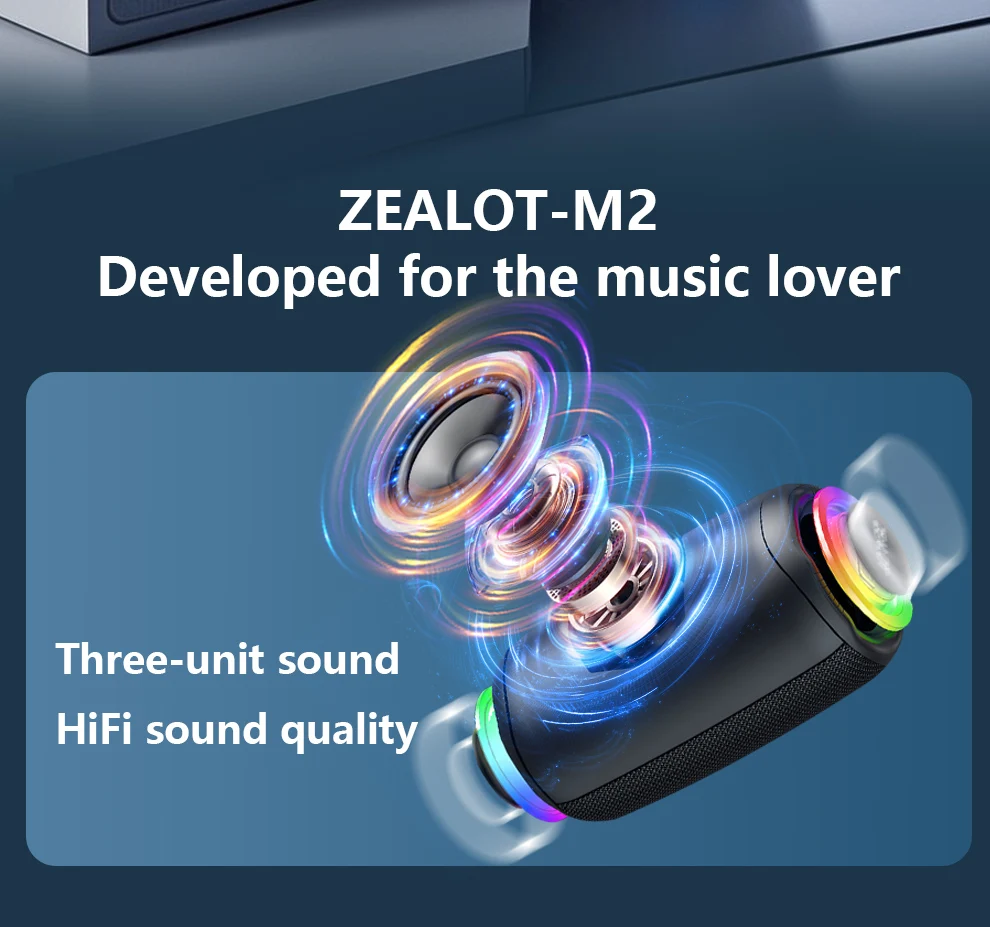 ZEALOT-M2 10W Tragbarer Bluetooth 5.4 Lautsprecher Outdoor Wasserdichter Kabelloser TWS Mini-Säulenlautsprecher Outdoor TF-Karte – Detail 6