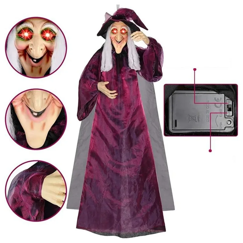 

2024 Halloween Decoration Voice Control Witch Large Hanging Ghost Luminous Soundmaking Bar Ghost House Horror Decoration