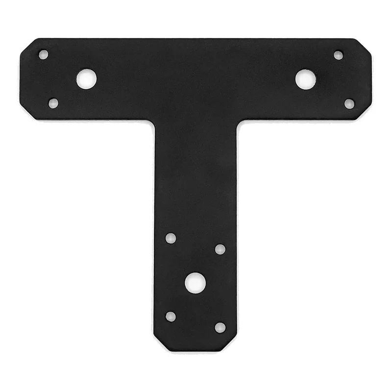 Column to Beam Connectors T Brackets - T Plate Flat Straight Steel Brackets Black 4mm Thick for Patch Plates - 4 Pack