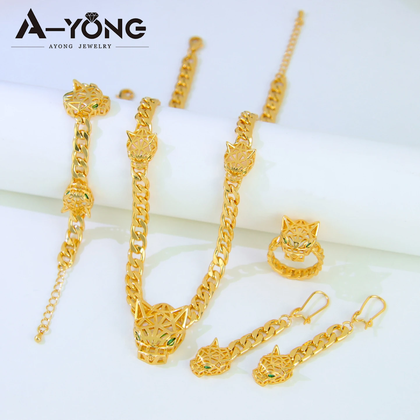 Luxus Hip Hop Leopard Anhänger Halskette Set 21k vergoldet Nahen Osten Punk Panther Halsreifen Arabisch Vintage Party Schmuck – Detail 7