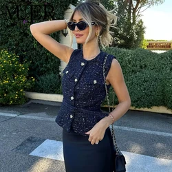 MUJER Sequin Sleeveless Vests for Women Texture Luxury Women's Warm Vest Streetwear Outerwear Button Vest Women Autumn Waistcoat