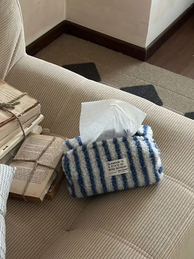 Maanw Otoño Invierno Aosphere Funda de Tela de Terciopelo para Organizador de Hogar, Diseño Sencillo, Rojo Vichy Azul, para Navidad y Año Nuevo