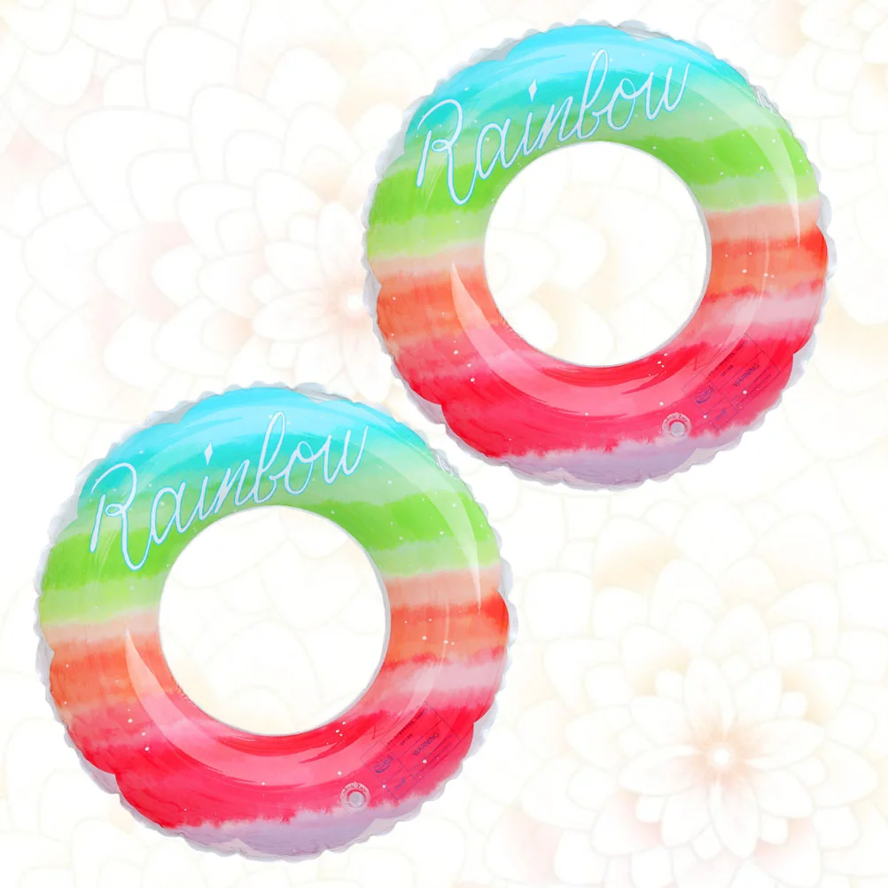 

2pcs Thicken Plastic Rainbow Design Inflatable Swimming Ring Safety Aid Float Seat Ring Sports Accessory for Adults Children (12